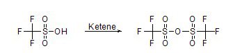 Triflic acid undergoes dehydration in the presence of Ketene to form Triflic anhydride. Triflic acid undergoes dehydration in the presence of Ketene to form Triflic anhydride.
