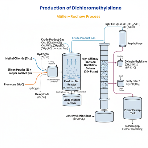 Production of Dichloromethylsilane via the Müller–Rochow  Process